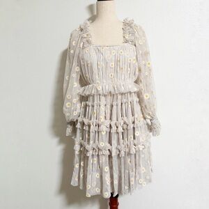 Lace & Beads Tulle Daisy Tiered Mini Dress